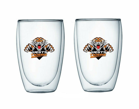 NRL Double Wall Glass Set - West Tigers - Set of Two - 350ml