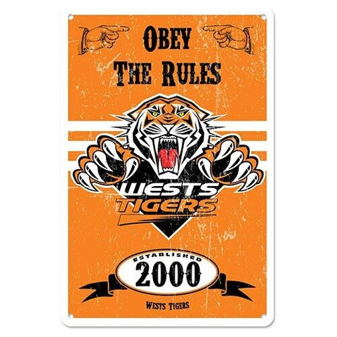 NRL Retro Supporter Tin Sign - West Tigers - Man Cave - Heritage
