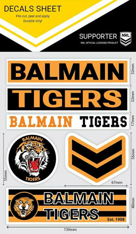 NRL Sticker Decal Sheet - Balmain Tigers - Stickers Wordmark - Heritage