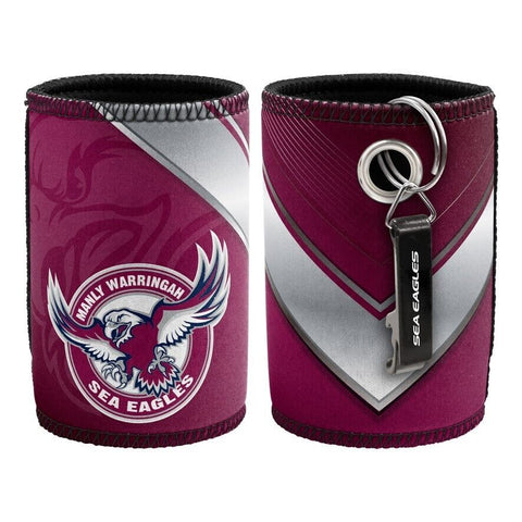 NRL Stubby Can Cooler with Bottle Opener - Manly Sea Eagles - Rubber Base