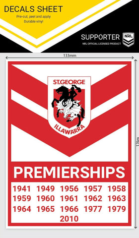 NRL Premiership History Decal - St George Illawarra Dragons - Premier Stickers