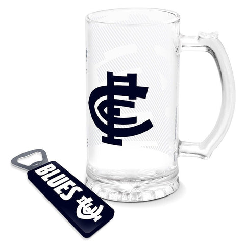 AFL Stein And Opener Set - Carlton Blues - Drink Cup Mug - Retail Boxed