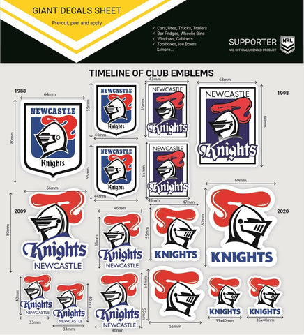 NRL Giant Decal Sheet - Newcastle Knights - Timeline Of Club Logos - Stickers