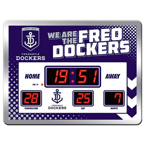 AFL Scoreboard LED Clock - Fremantle Dockers - Date Time Temp - Gift Box