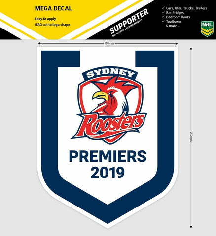 NRL Mega Decal - 2019 Premiers - Sydney Roosters - Car Sticker 250mm