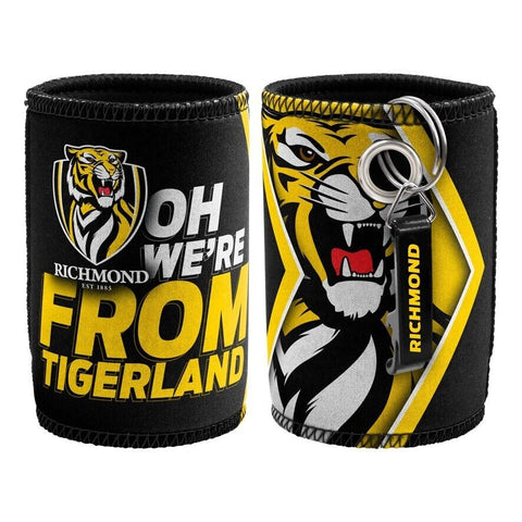 AFL Stubby Can Cooler with Bottle Opener - Richmond Tigers - Rubber Base