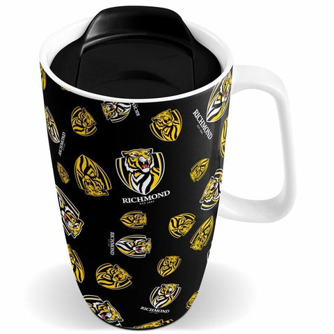 AFL Ceramic Travel Coffee Mug - Richmond Tigers - Drink Cup With Lid