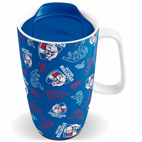 AFL Ceramic Travel Coffee Mug - Western Bulldogs - Drink Cup With Lid