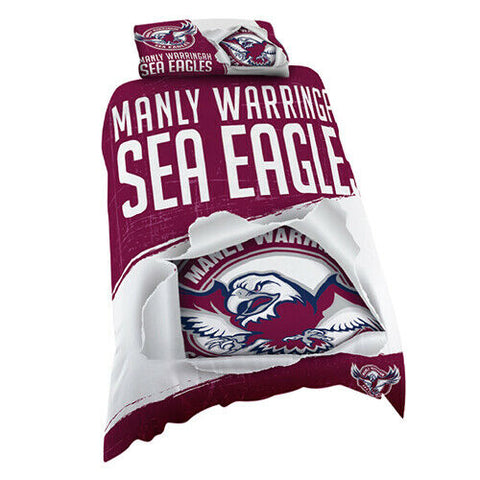 NRL Doona Quilt Cover With Pillow Case - Manly Sea Eagles - All Sizes - Bed