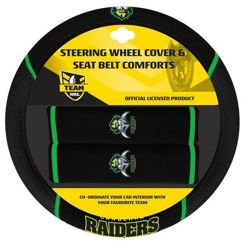 NRL Steering Wheel Cover - Seat Belt Covers - Canberra Raiders - Universal Fit