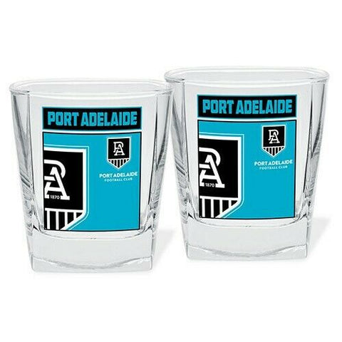 AFL Spirit Drink Glass Set Of Two - Port Adelaide Power - 250ml Cup