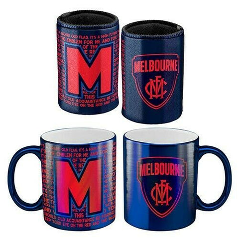 AFL Metallic Coffee Cup And Can Cooler Set - Melbourne Demons - Mug Stubby