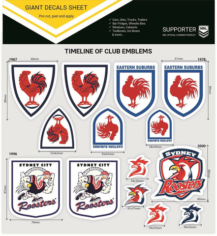 NRL Giant Decal Sheet - Sydney Roosters - Timeline Of Club Logos