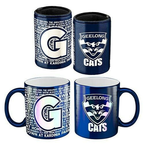 AFL Metallic Coffee Cup And Can Cooler Set - Geelong Cats - Mug Stubby