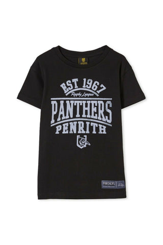 NRL Kids Distressed Flock Tee Shirt - Penrith Panthers - Toddler Youth T-Shirt