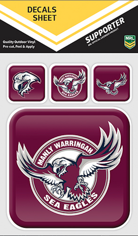 NRL App Stricker Decal Set - Manly Sea Eagles - 13x13CM Large 4x4CM Small
