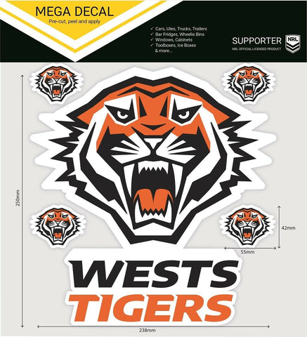 NRL Mega Decal - West Tigers - Car Sticker 250mm - New Club Logo