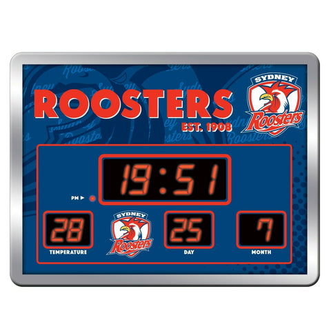 NRL LED Scoreboard Clock - Sydney Roosters - 45x33cm - Time Temp Date