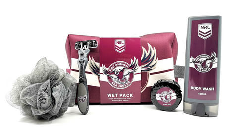 NRL Toiletry Gift Set - Manly Sea Eagles - Bag Body Wash Razor Soap Loofah