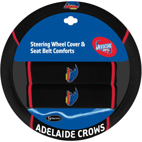 AFL Steering Wheel Cover - Seat Belt Covers - Adelaide Crows - Universal Fit
