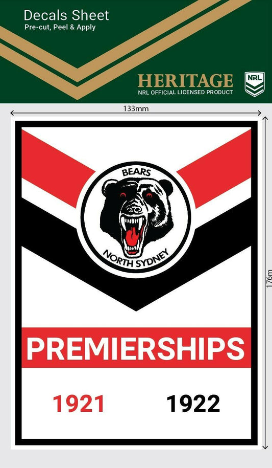 NRL Premiership History Decal - North Sydney Bears - Premier Stickers