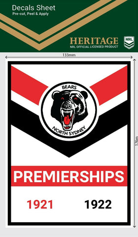 NRL Premiership History Decal - North Sydney Bears - Premier Stickers