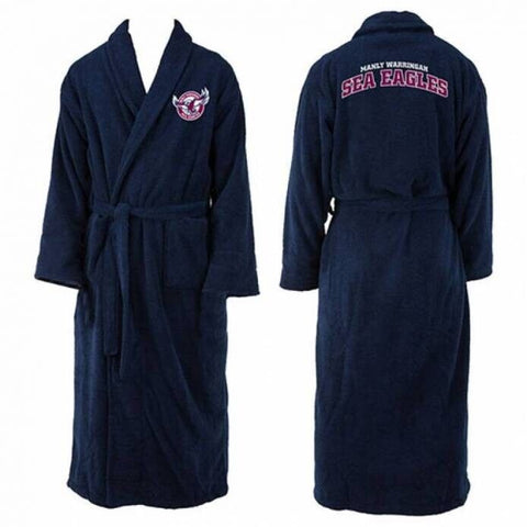 NRL Long Sleeve Bath Robe - Manly Sea Eagles - Dressing Gown - Adult
