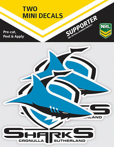NRL Mini Decal - Cronulla Sharks - Car Sticker Set Of 2 - 8x7cm