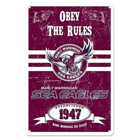 NRL Retro Supporter Tin Sign - Manly Sea Eagles - Man Cave - Heritage