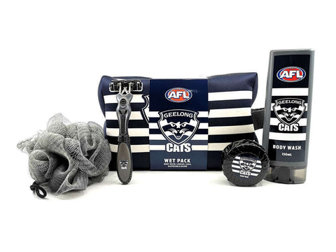 AFL Toiletry Gift Set - Geelong Cats - Bag Body Wash Razor Soap Loofah