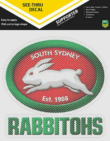 NRL Car UV Decal Sticker - South Sydney Rabbitohs - Size 14-18cm - See Thru