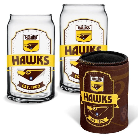 AFL Can Glass Set - Hawthorn Hawks - Set of 2 Glass & Cooler