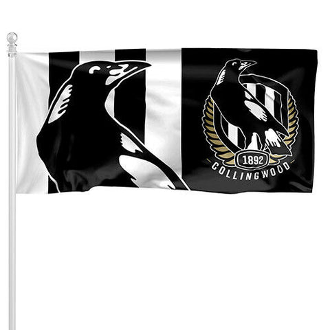 AFL Pole Flag - Collingwood Magpies - 90cm x 180cm - Steel Eyelet For Hanging