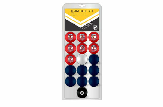 NRL Pool Snooker Billiards 16 Ball Full Set - Team Vs Colour - Sydney Roosters