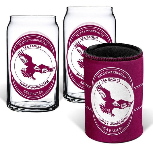 NRL Can Glass Set - Manly Sea Eagles - Set of 2 Glass & Cooler