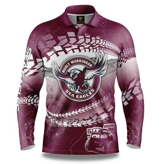 NRL 2021 Trax Off Road Camping Polo Tee Shirt - Manly Sea Eagles - Adult