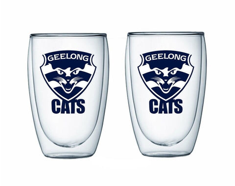 AFL Double Wall Glass Set - Geelong Cats - Set of Two